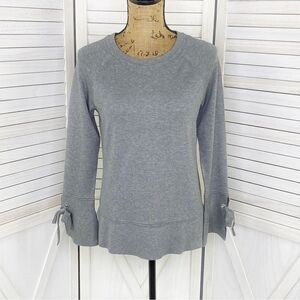 Isela Grey Sweater Split Bell Tie Cuff‎ Tiered Hem Pullover Small